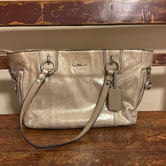 Coach Handbags - Coach Signature Tote Bag Metallic Tan Gold Purse